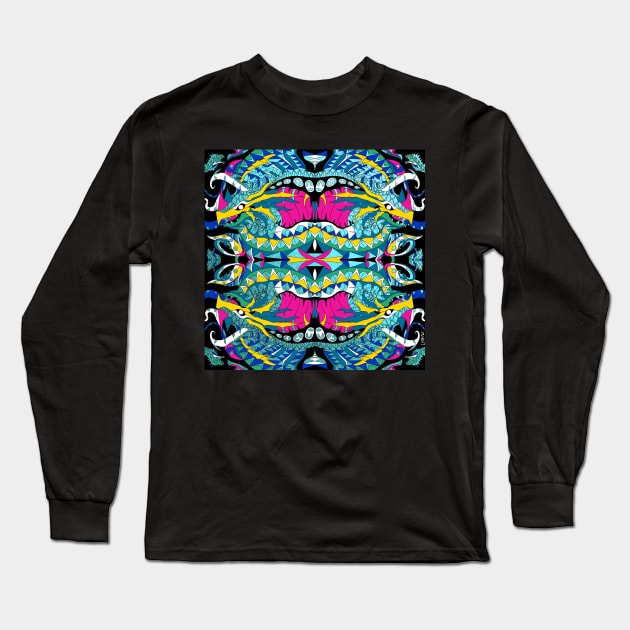 the kraken game waterfall art in ecopop mandala zentangle Long Sleeve T-Shirt by jorge_lebeau